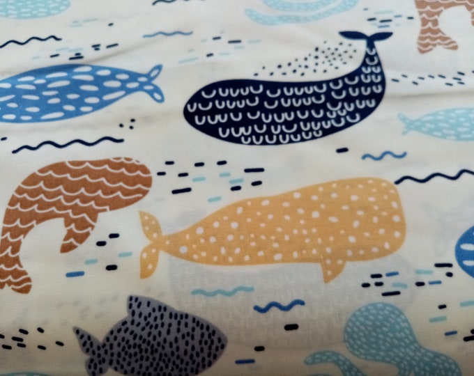 White Sealife Print Fabric, 110cm width, 100% Cotton, PER HALF METRE