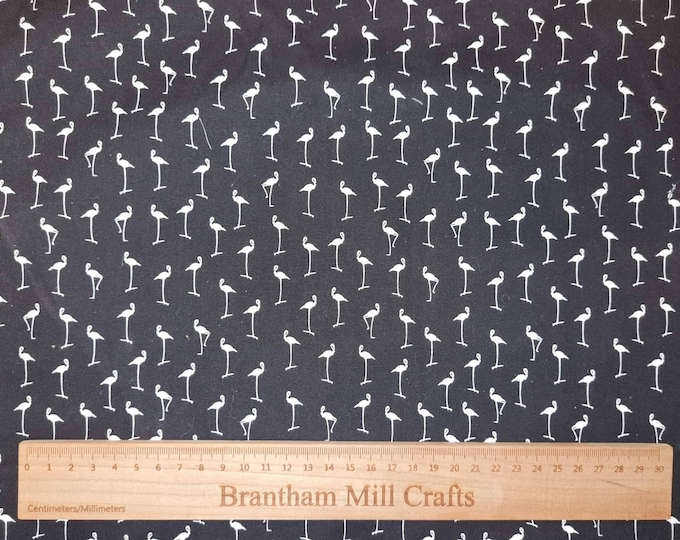 Black Stork Print Fabric, 110cm width, 100% Cotton Poplin PER HALF METRE