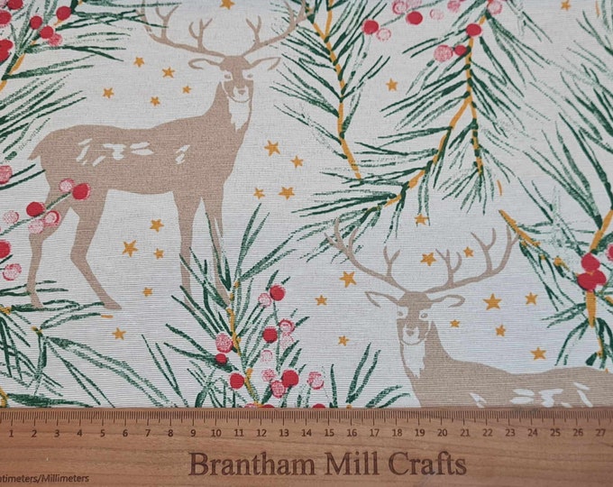 Christmas Stag print fabric PER HALF METRE