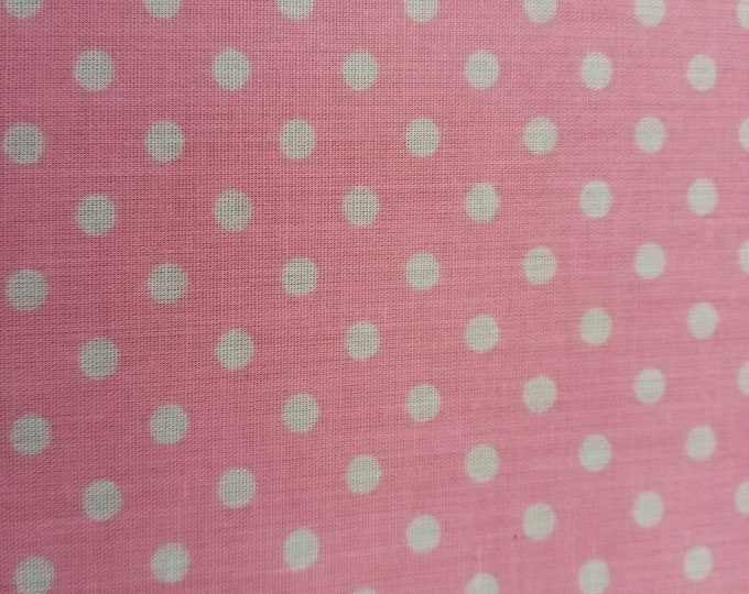 Pink and White Polka Dot Print Fabric, Poly Cotton PER HALF METRE
