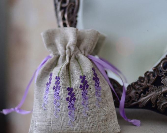 Raw Linen Lavender Embroidered Filled Sachet