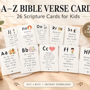 A-Z Bible Verse Cards for Kids, Christian Alphabet Printable Decor (Digital Download)