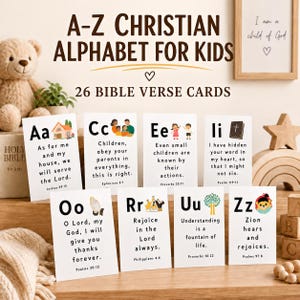 Bibelverskarten von A bis Z für Kinder, christliches Alphabet zum Ausdrucken (digitaler Download)