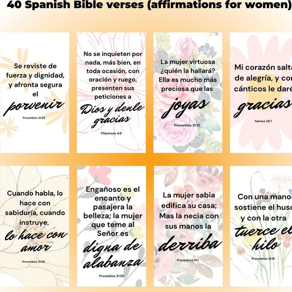 Cartes de versets bibliques espagnols, décoration murale en versets bibliques espagnols, affirmations espagnoles pour les femmes, art mural des Écritures imprimables, écritures espagnoles