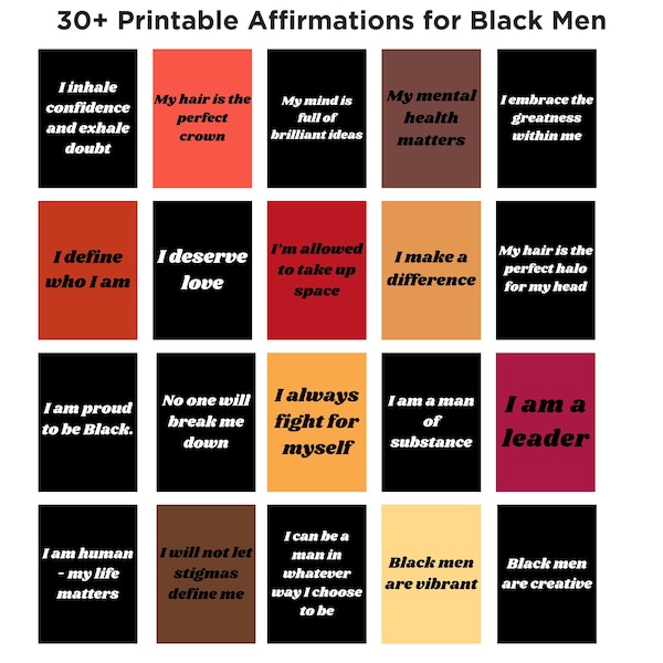 Affirmation for black men, black people cards, affirmations for black boys, black people quotes, self love affirmation cards, black men art