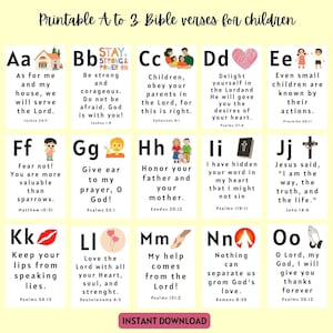 Karty z wersetami biblijnymi dla dzieci, Biblia od A do Z do pokoju dziecięcego do druku, Karty z wersetami biblijnymi, Cytaty biblijne do pokoju dziecięcego, Karty alfabetyczne Biblia