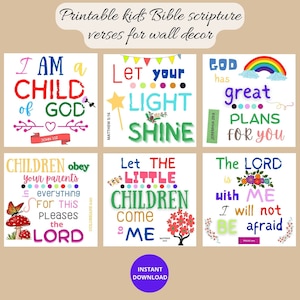 Afirmaciones bíblicas para niños - Versículos bíblicos imprimibles para niños - Decoración de pared cristiana para niños - Versículos bíblicos para bebés - Escrituras para guarderías