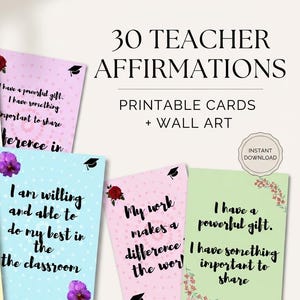 Teacher Affirmation Cards, Printable Inspiration Quotes (PDF)
