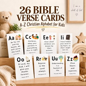 Bibelverskarten von A bis Z für Kinder, christliches Alphabet zum Ausdrucken (digitaler Download)