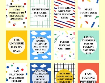 Swear affirmation cards, swear affirmations printable, affirmations for a badass cards, swear affirmations svg, badass art download