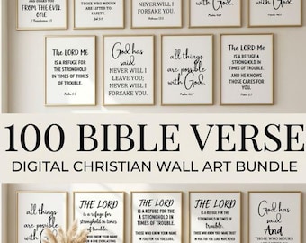 100 Bible Verse Printable Wall Art, Instant Digital Download, Christian Home Decor, Scripture Print Bundle, Gift for Women, Prayer Room Art