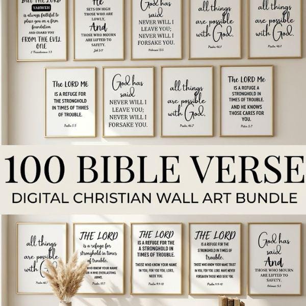 100 Bible Verse Printable Wall Art: Christian Home Decor, Scripture Print Black & White Bundle