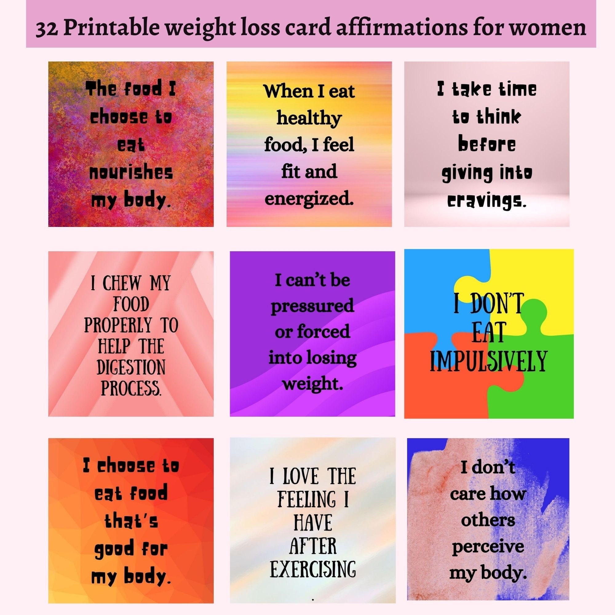 Affirmations for weight loss - Affirmation cards printable for losing weight, fitness cards - Weight loss for women, journal, tracker, art