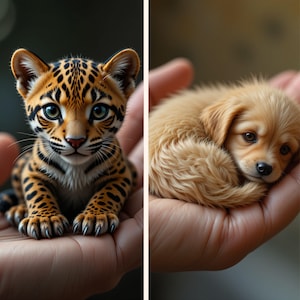 Tiny Leopard and Dog Art: Miniature Animals in Hand (Digital Download)