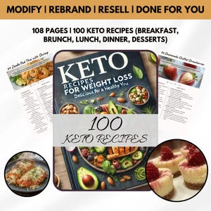 Keto Recipes Ebook, PLR Cookbook, Resell Rights, Low-Carb Recipes Guide, Diet E-book, Healthy Eating, Keto Diet, keto meal plan, A4