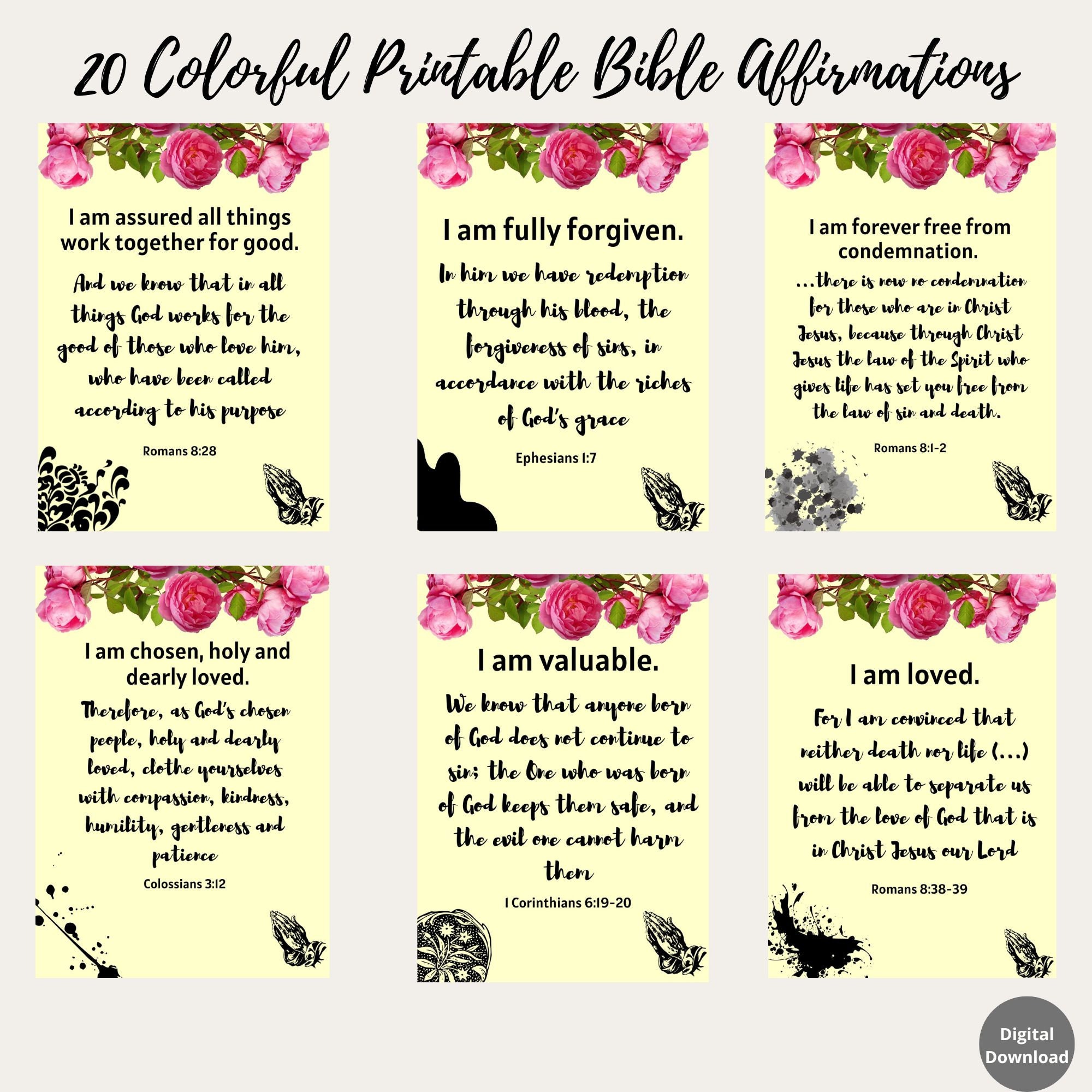 Gethelud 200 Carte Con Versetti Biblici - 60 Disegni Unici In Stile Acquerello - Mini Carte Ispirative E Motivazionali Per Donne Cristiane, Ideali Come Regalo Religioso O Segnalibro