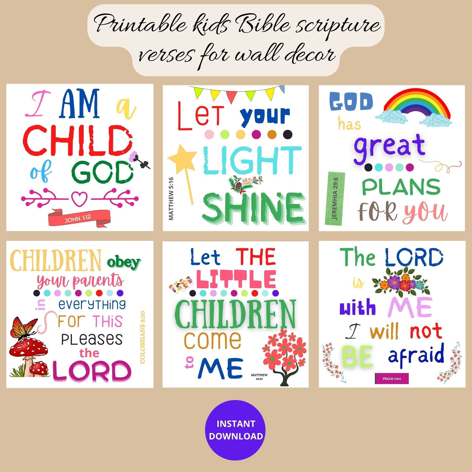 Kids Bible Affirmations Printable Bible Verses for Children Etsy