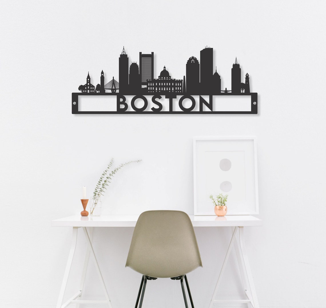 Boston City Skyline Wood Sign Boston Sign Boston Skyline Etsy