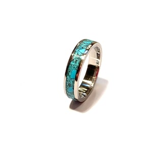 Turquoise and Stainless Steel Ring, Wedding Band, Engagement Ring, Turquoise Ring, gift for anniversary, Bohem Jewelry