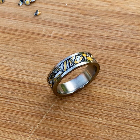 Bague en acier inoxydable en pierre naturelle Alliance Bague de fiancailles Cadeau pour anniversaire Bague tachetee Bijoux Bohem Bague coloree Jaune Etsy France