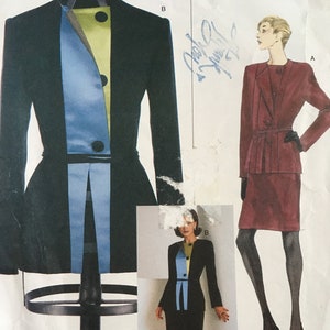 Vogue 2045 1990s Vintage Sewing Pattern Size 8-10-12 Geoffrey Been Suit Jacket Skirt Color Block Wrap Belt Uncut