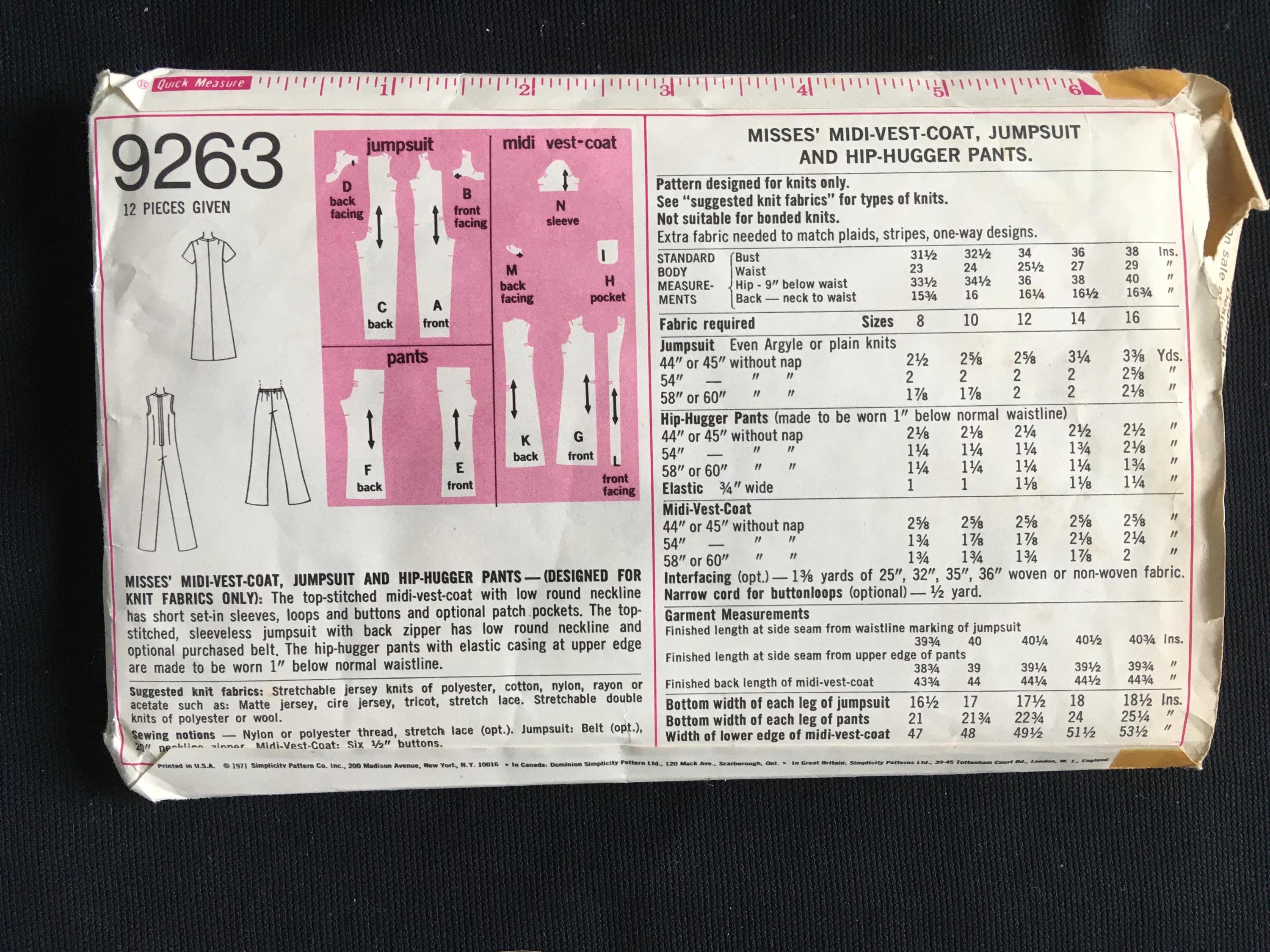 Simplicity 9263 1970s Vintage Sewing Pattern Misses Sz 10 Bust 32.5 ...