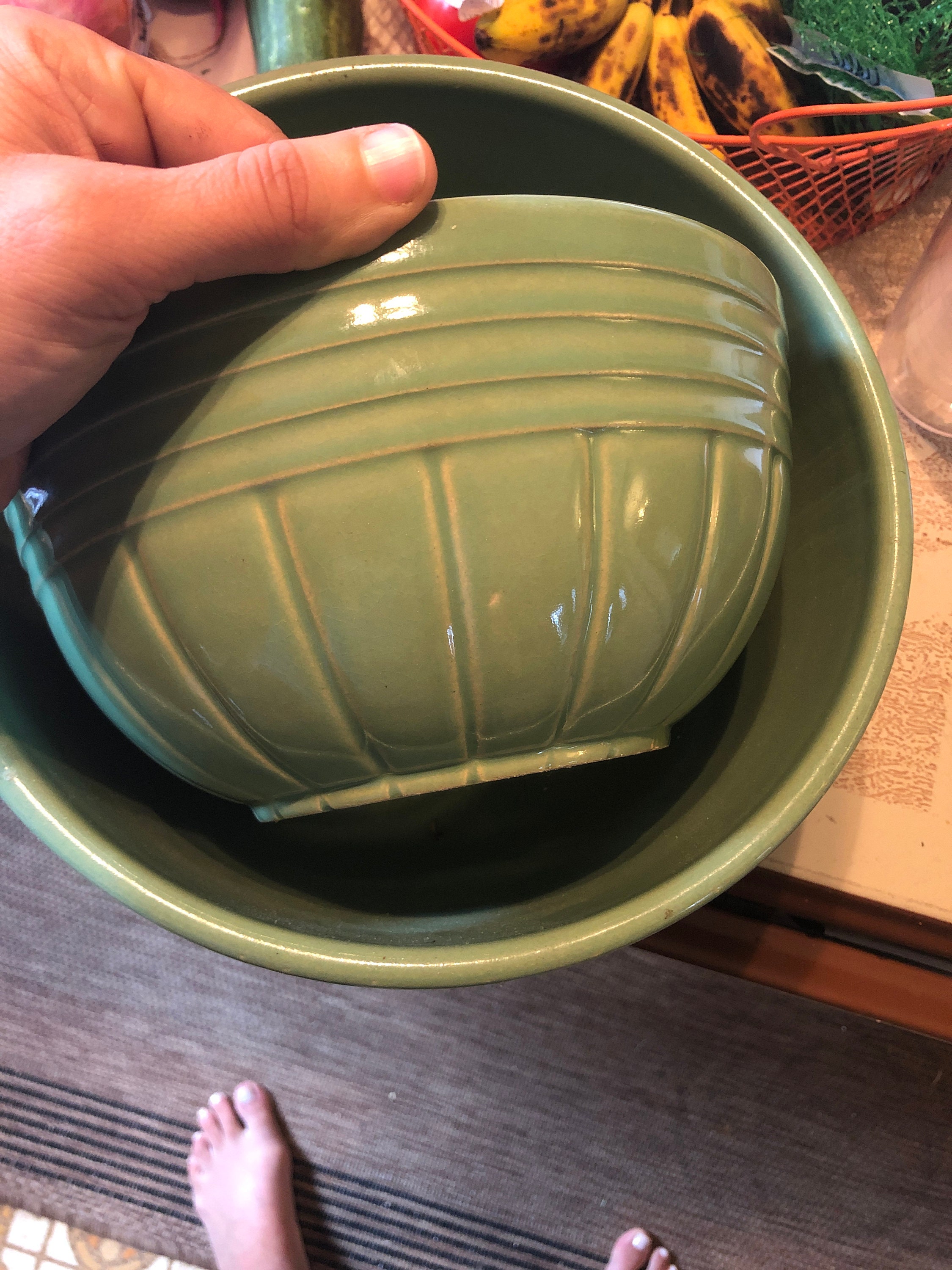 Vintage RRP Co. Roseville Ohio USA 168 Green POTTERY Bowl Etsy