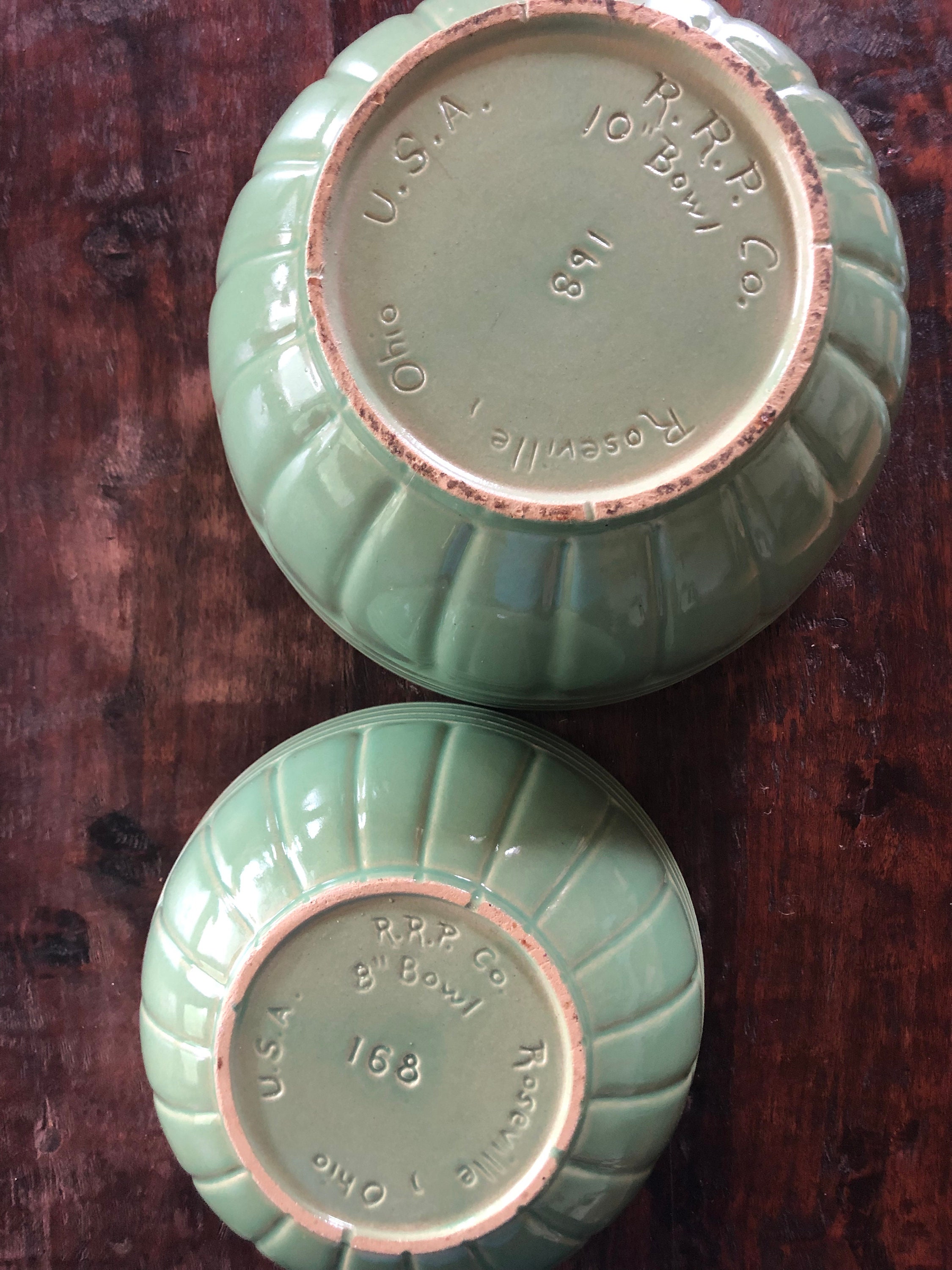 Vintage RRP Co. Roseville Ohio USA 168 Green POTTERY Bowl Etsy
