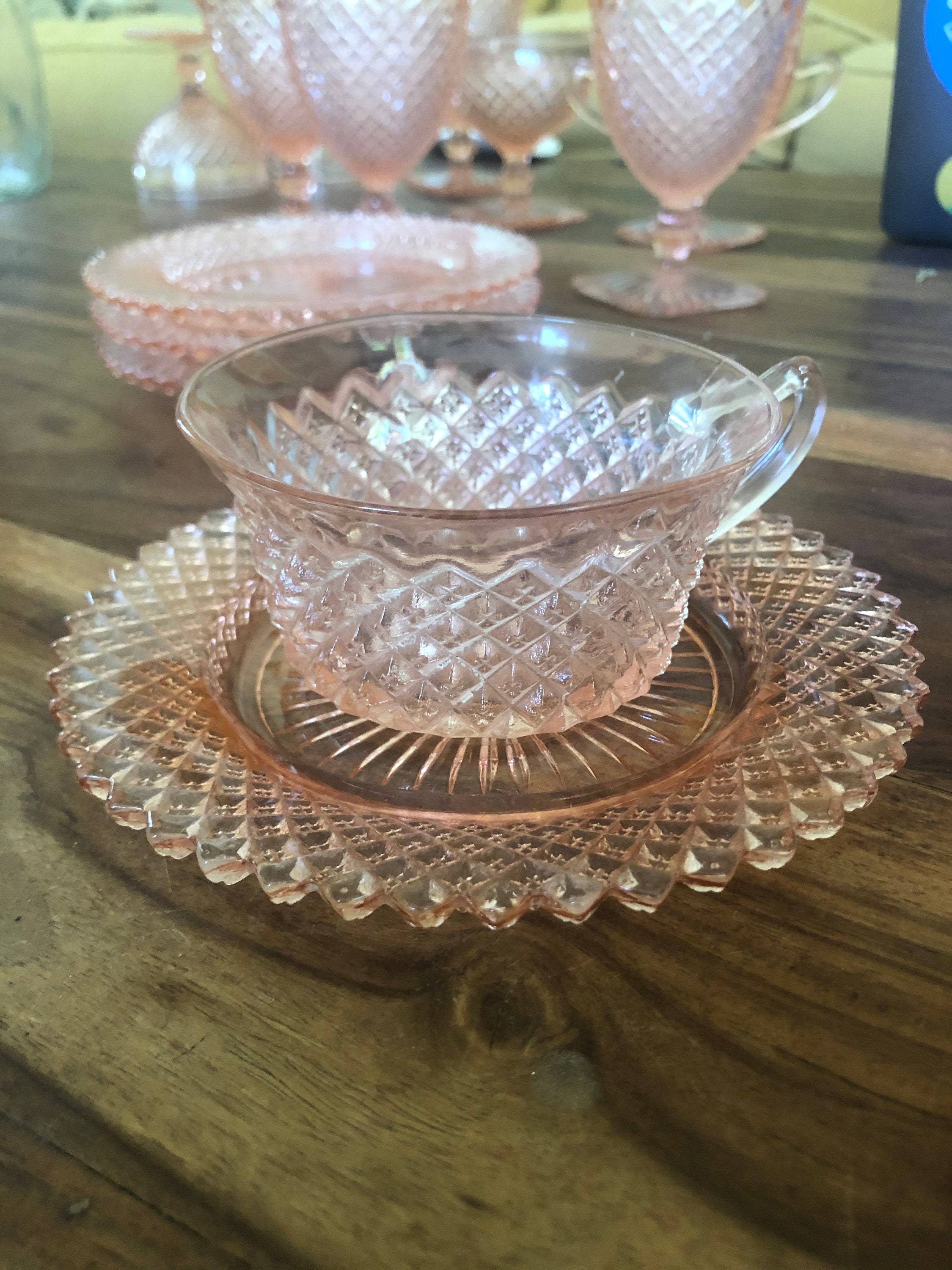 Miss America glass 5 oz cup & saucer Etsy