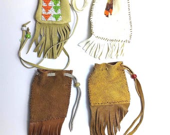 Beaded Leather herb, coin & tobacco pouches: unique handmade keepsake bags