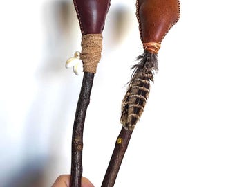 Handmade decorated suede and leather Drum Beaters for Shamanic hand drum