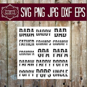 Pacote Pai Papai Vovô Papa Papoula Monograma de palavras divididas 15 designs Arquivo de corte - svg - png - jpg - dxf - eps Uso pessoal ou comercial