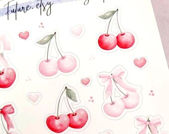 Naklejki z wiśniami do planowania, Naklejki dekoracyjne, Naklejki do planera, Naklejki do dziennika, Scrapbooking