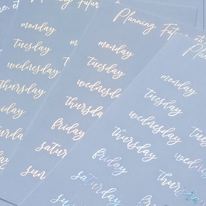 Adesivos metalizados para datas, adesivos para planners, adesivos para diários, adesivos para scrapbooking, adesivos com escrita cursiva