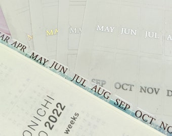 Foiled Clear month tabs, Planner stickers, Journaling stickers, Scrapbooking, Script stickers