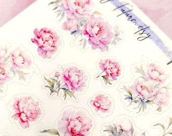 Naklejki Peony Kisses do planowania, Naklejki dekoracyjne, Naklejki do planera, Naklejki do dziennika, Scrapbooking
