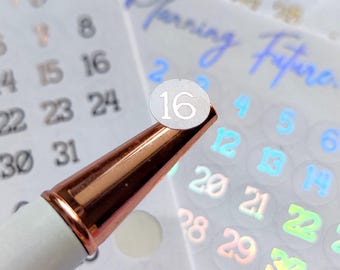 Foiled Small number stickers (Style 3) Matte or Clear    Stickers: Planner, Journal, Scrapbook