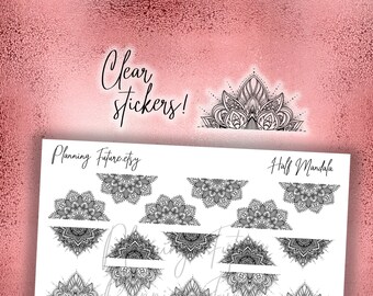 Half Mandala clear stickers, Decorative stickers, Planner stickers , Journaling stickers , Scrapbooking