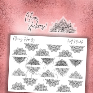 Halve mandala doorzichtige stickers, decoratieve stickers, plannerstickers, dagboekstickers, scrapbooking