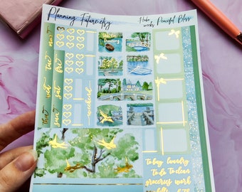 Peaceful Bliss Gold Foiled Hobonichi Weeks sticker kit, Decorative Stickers,Functional stickers ,Planner stickers , Journaling stickers