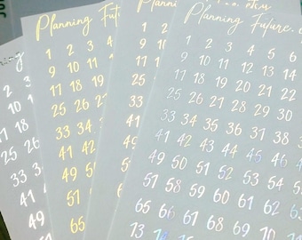 Small Foiled Number Stickers 1-100, Planner Journal Scrapbook Supplies