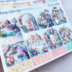 Vakantiemodus Verijdelde stickerkit roségoud, decoratieve stickers, functionele stickers, plannerstickers, logboekstickers