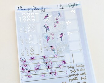 Songbird Silber Foiled Hobonichi Weeks Aufkleber Kit, dekorative Aufkleber, funktionale Aufkleber, Planer Aufkleber, Journaling Aufkleber