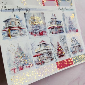 Kit d'autocollants dorés Candy Cane Lane, autocollants décoratifs, autocollants fonctionnels, autocollants pour agenda, autocollants pour journal