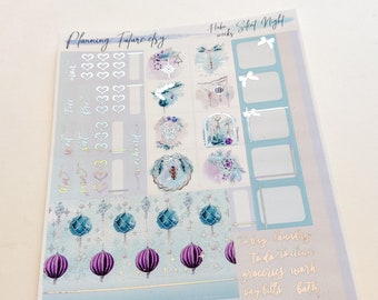 Silent Night Holographic Foiled Hobonichi Weeks Aufkleber Kit, dekorative Aufkleber, funktionale Aufkleber, Planer Aufkleber, Journaling Aufkleber