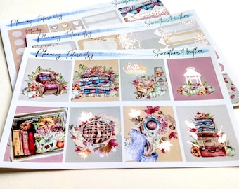 Sweater Heather Rose Gold  Foiled Sticker Kit  Planner Stickers: Autumn Decor, Paper Crafts