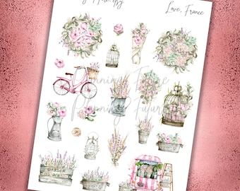 Love, France stickers, Decorative stickers, Planner stickers , Journaling stickers , Scrapbooking