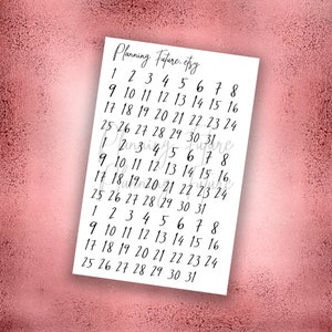 Autocollants de numéro de date CLAIR MAT ou BRILLANT, autocollants d'agenda, autocollants de journalisation, scrapbooking, autocollants de script