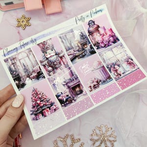 Pretty in Pinkmas Caixas cheias de papel prateado, adesivos decorativos, adesivos funcionais, adesivos para planejadores, adesivos para diário