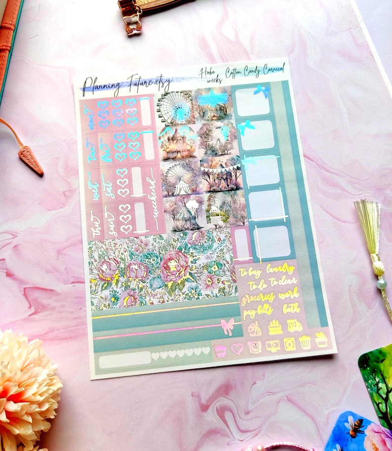Cotton Candy Carnival Holographic Foiled Hobonichi Weeks Sticker Kit ...